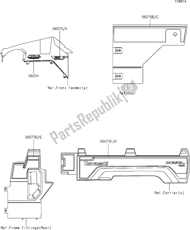 All parts for the 60 Decals(green) of the Kawasaki KAF 1000 Mule Pro-dx 2021