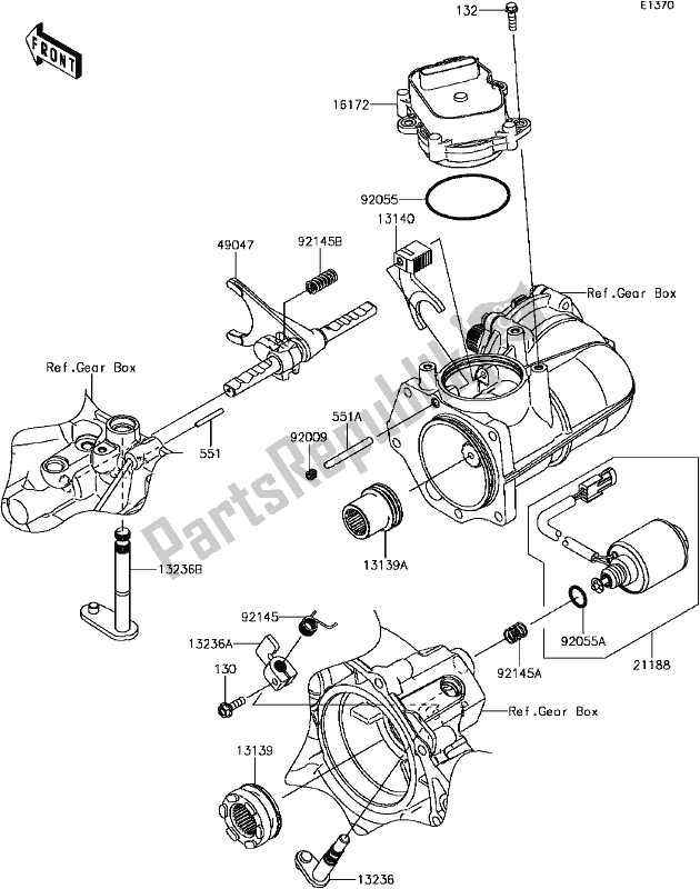 Todas as partes de B-10gear Change Mechanism do Kawasaki KAF 1000 Mule Pro-dx EPS Diesel 2017