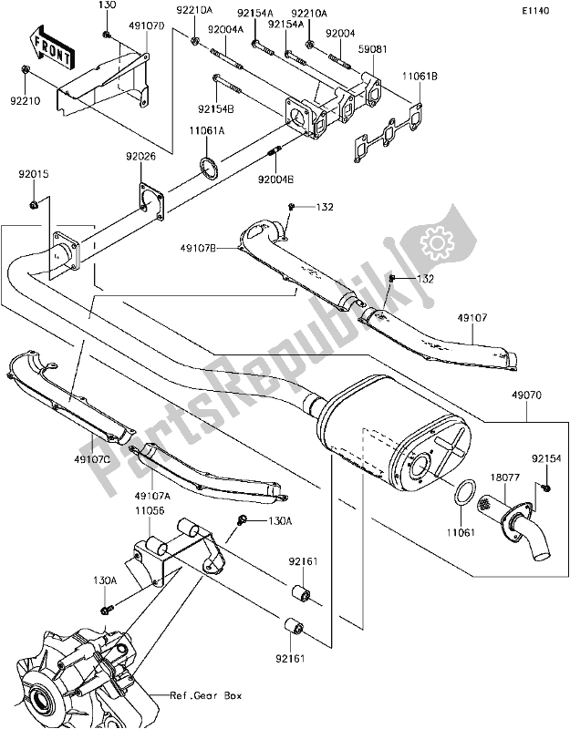 Todas as partes de B-6 Muffler(s) do Kawasaki KAF 1000 Mule Pro-dx EPS Diesel 2017