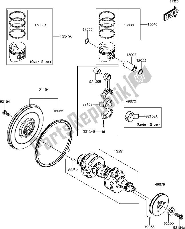 Todas as partes de B-8 Crankshaft/piston(s) do Kawasaki KAF 1000 Mule Pro-dx EPS Diesel 2017