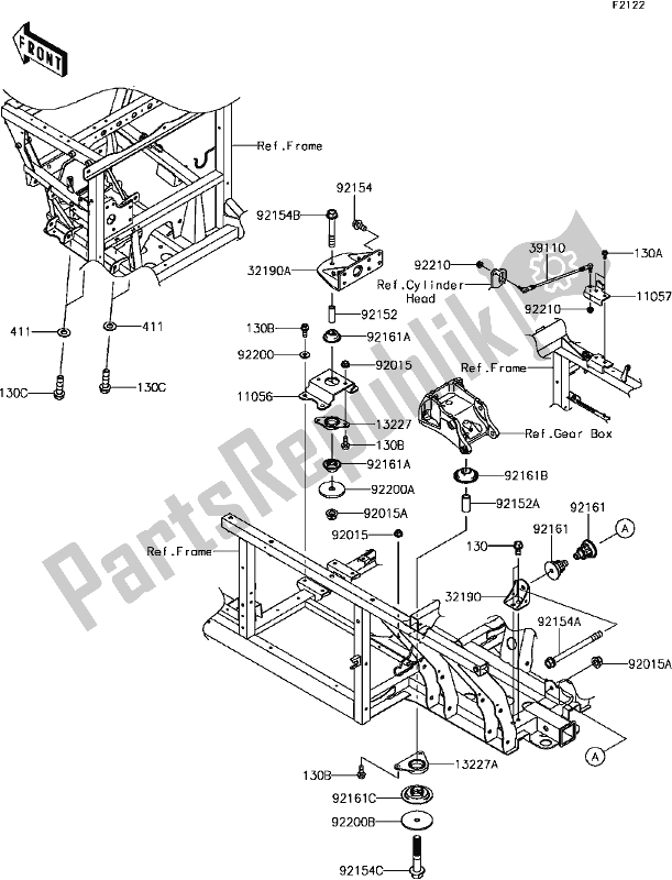 All parts for the E-5 Engine Mount of the Kawasaki KAF 1000 Mule Pro-dx EPS Diesel 2017
