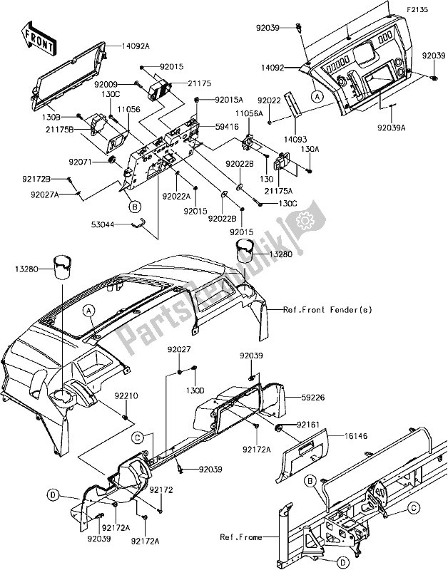 All parts for the E-8 Front Box of the Kawasaki KAF 1000 Mule Pro-dx EPS Diesel 2017