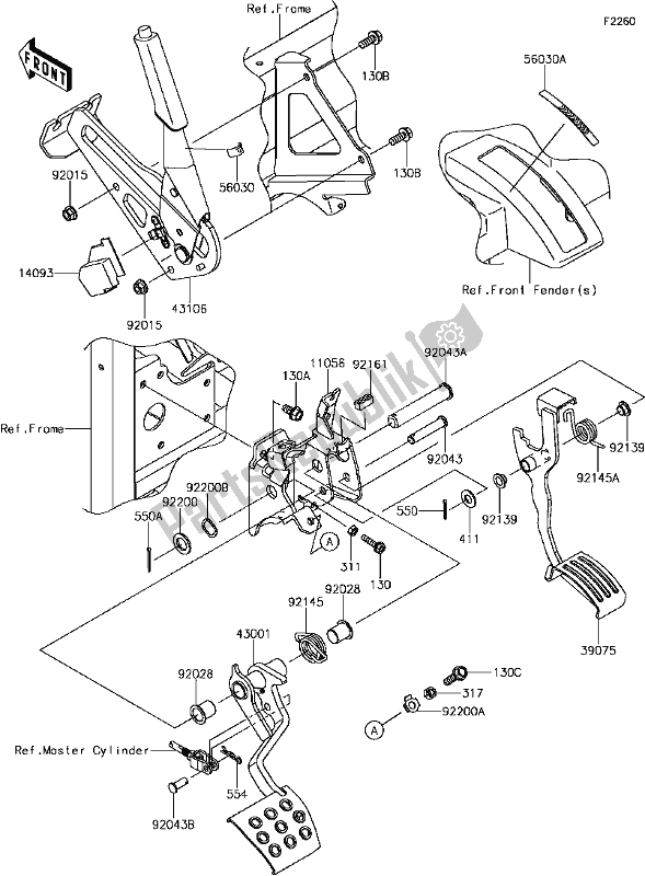 Tutte le parti per il F-3 Brake Pedal/throttle Lever del Kawasaki KAF 1000 Mule Pro-dx EPS Diesel 2017