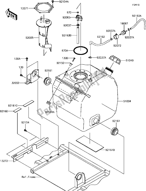 Alle onderdelen voor de F-9 Fuel Tank van de Kawasaki KAF 1000 Mule Pro-dx EPS Diesel 2017