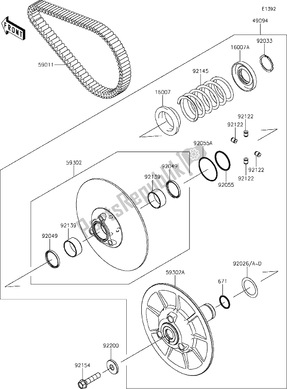 All parts for the 10 Driven Converter/drive Belt of the Kawasaki KAF 1000 Mule Pro-dxt 2021