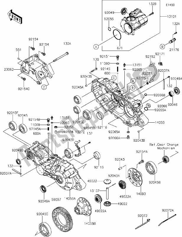 Alle onderdelen voor de 14 Gear Box van de Kawasaki KAF 1000 Mule Pro-dxt 2021