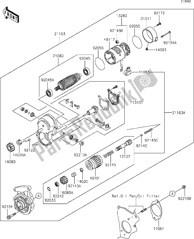 All parts for the 19 Starter Motor of the Kawasaki KAF 1000 Mule Pro-dxt 2021