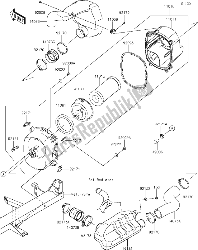 All parts for the 3 Air Cleaner of the Kawasaki KAF 1000 Mule Pro-dxt 2021