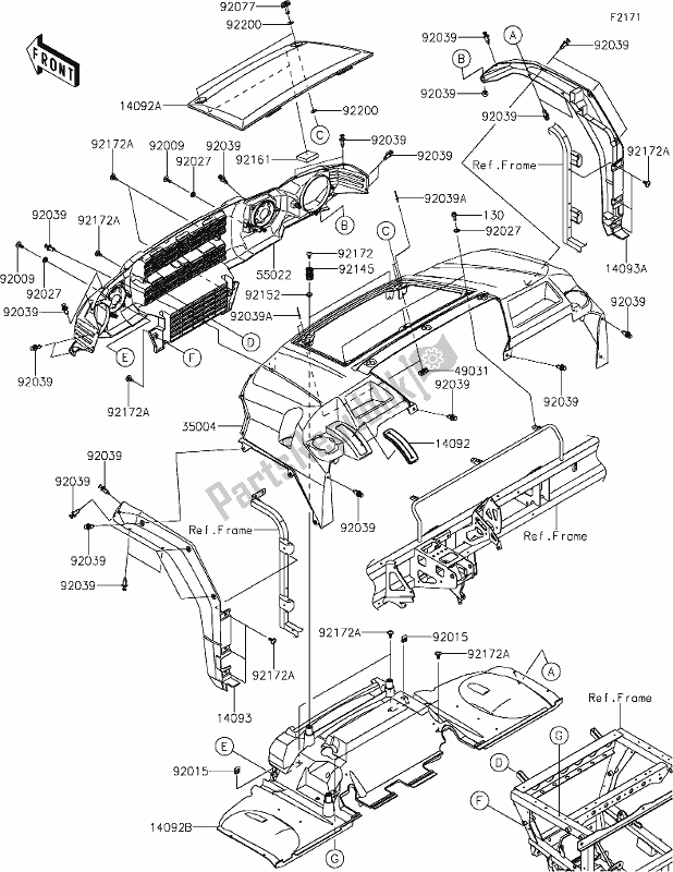 All parts for the 33 Front Fender(s) of the Kawasaki KAF 1000 Mule Pro-dxt 2021