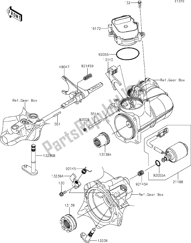 All parts for the 8 Gear Change Mechanism of the Kawasaki KAF 1000 Mule Pro-dxt 2021