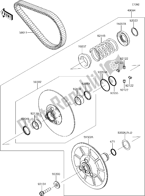All parts for the 10 Driven Converter/drive Belt of the Kawasaki KAF 1000 Mule Pro-dxt EPS 2017