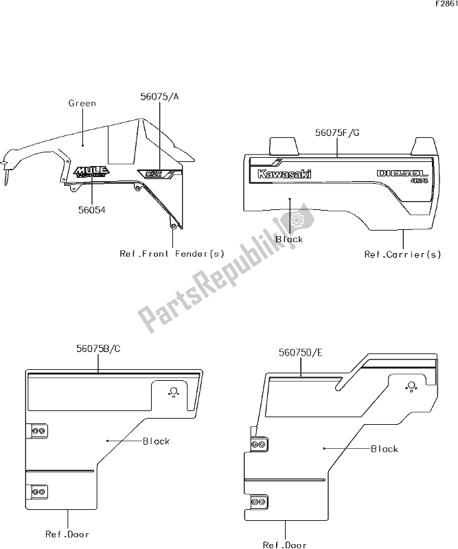 Tutte le parti per il 61 Decals(green)(bhf) del Kawasaki KAF 1000 Mule Pro-dxt EPS 2017