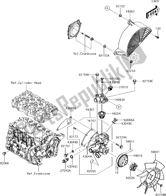 Alle onderdelen voor de 20 Water Pump van de Kawasaki KAF 1000 Mule Pro-dxt EPS 2018