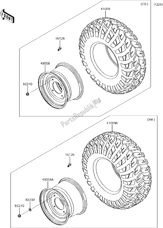 Tutte le parti per il 34 Wheels/tires del Kawasaki KAF 1000 Mule Pro-dxt EPS 2018