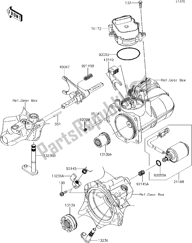 Todas as partes de 8 Gear Change Mechanism do Kawasaki KAF 1000 Mule Pro-dxt EPS 2018
