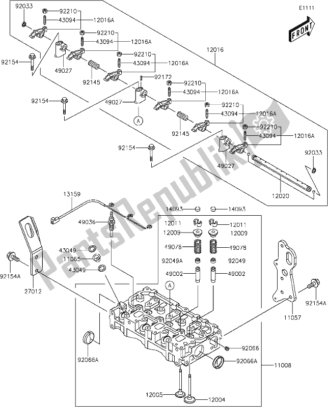 Alle onderdelen voor de 1 Cylinder Head van de Kawasaki KAF 1000 Mule Pro-dxt EPS 2019