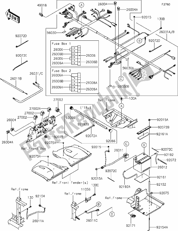 Alle onderdelen voor de 56-1chassis Electrical Equipment van de Kawasaki KAF 1000 Mule Pro-dxt EPS 2019