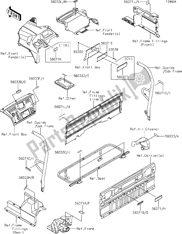 All parts for the 60 Labels(bjf/bkf) of the Kawasaki KAF 1000 Mule Pro-dxt EPS 2019