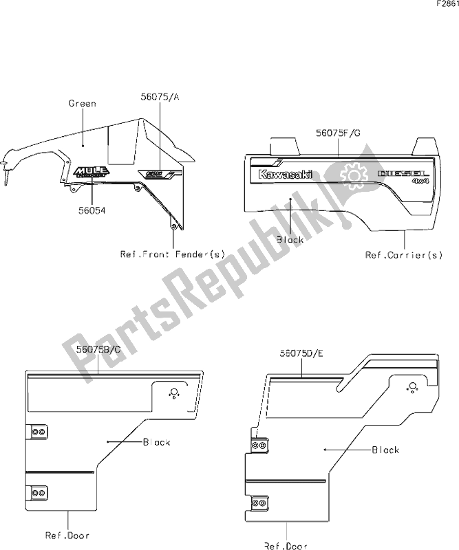 Alle onderdelen voor de 61 Decals(green)(bhf-bkf) van de Kawasaki KAF 1000 Mule Pro-dxt EPS 2019