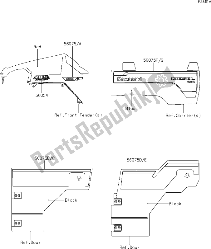 All parts for the 62 Decals(red)(bjf) of the Kawasaki KAF 1000 Mule Pro-dxt EPS 2019