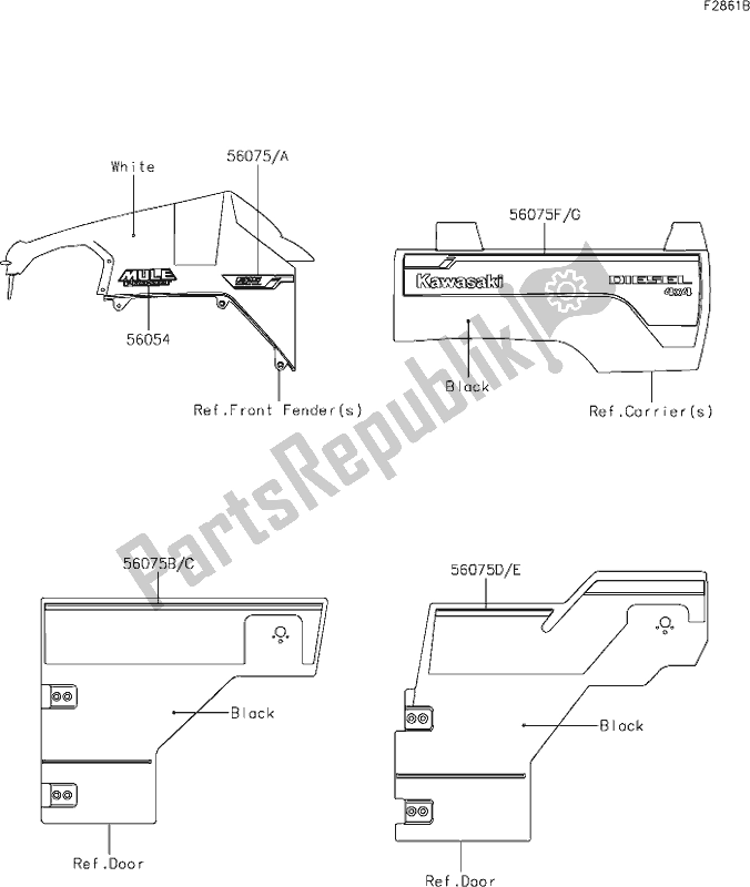 Alle onderdelen voor de 63 Decals(white)(bkf) van de Kawasaki KAF 1000 Mule Pro-dxt EPS 2019