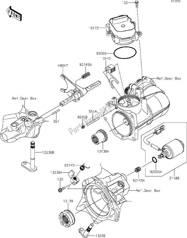 Alle onderdelen voor de 8 Gear Change Mechanism van de Kawasaki KAF 1000 Mule Pro-dxt EPS 2019