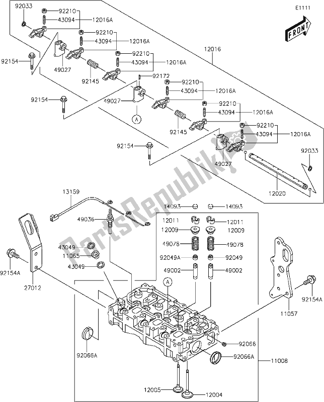 All parts for the 1 Cylinder Head of the Kawasaki KAF 1000 Mule Pro-dxt EPS 2020