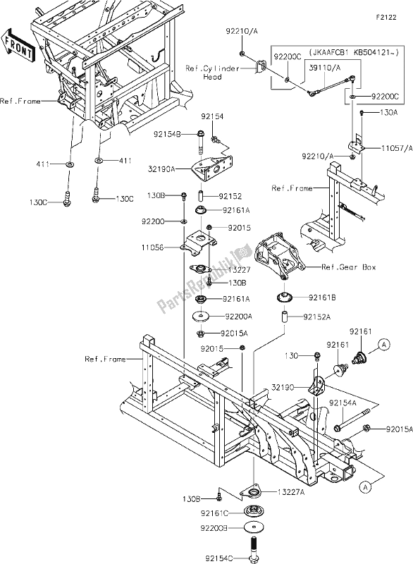 All parts for the 27 Engine Mount of the Kawasaki KAF 1000 Mule Pro-dxt EPS 2020