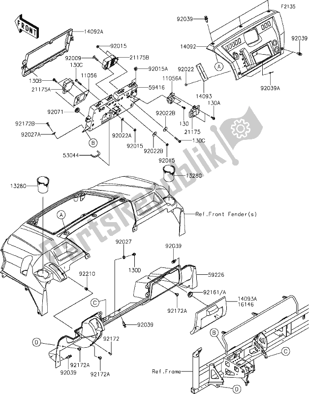 Todas as partes de 30 Front Box do Kawasaki KAF 1000 Mule Pro-dxt EPS 2020