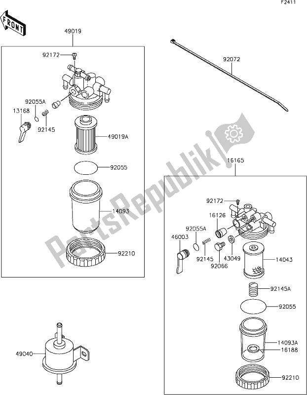 All parts for the 45 Fuel Filter of the Kawasaki KAF 1000 Mule Pro-dxt EPS 2020