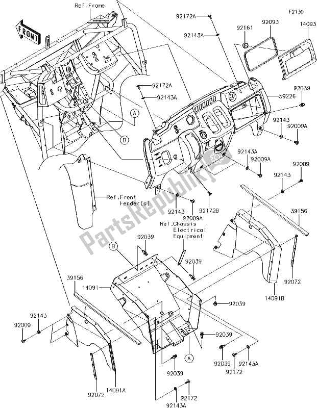 Alle onderdelen voor de 25 Frame Fittings(front) van de Kawasaki KAF 400 Mule SX 2017