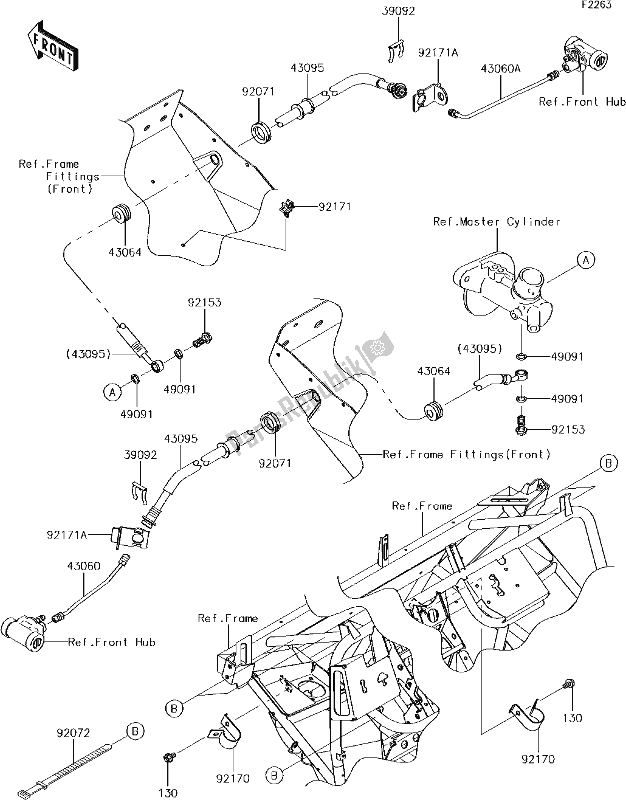 All parts for the 37 Front Brake Piping of the Kawasaki KAF 400 Mule SX 2017