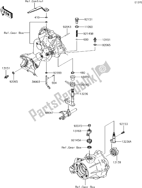 All parts for the 7 Gear Change Mechanism of the Kawasaki KAF 400 Mule SX 2017