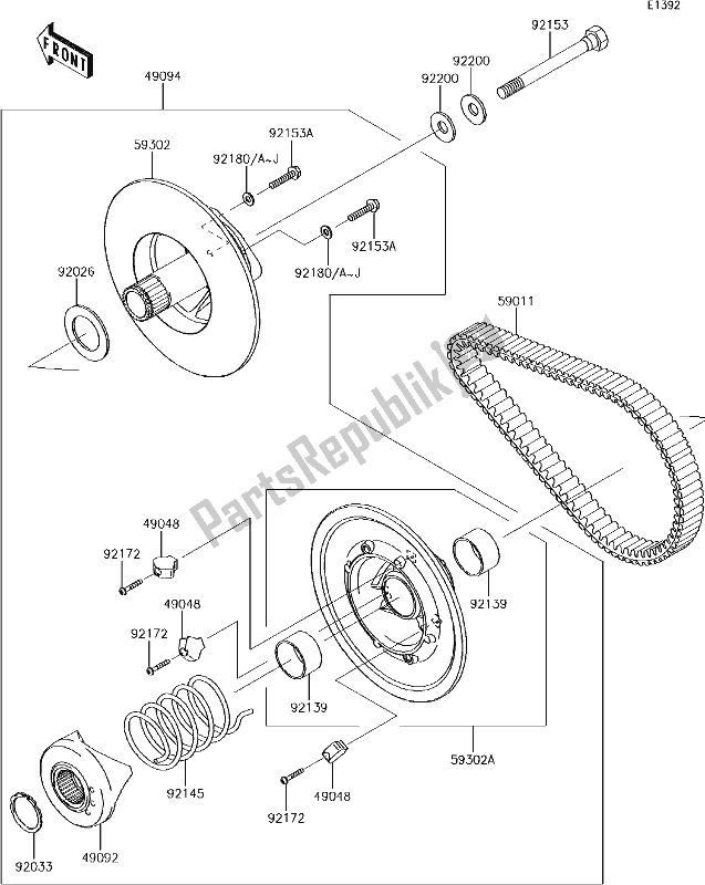 Tutte le parti per il 9 Driven Converter/drive Belt del Kawasaki KAF 400 Mule SX 2017