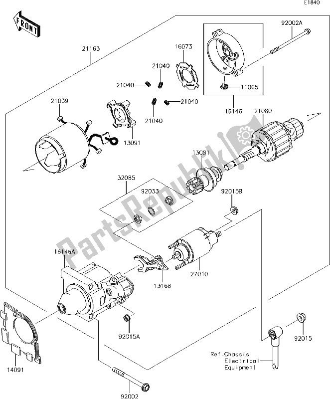 Alle onderdelen voor de 19 Starter Motor van de Kawasaki KAF 400 Mule SX 2018