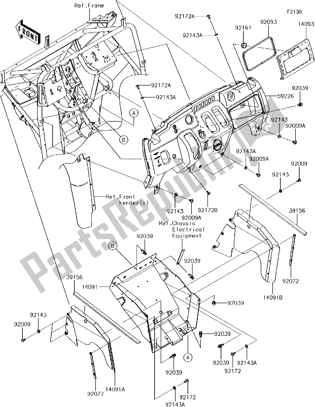 Toutes les pièces pour le 25 Frame Fittings(front) du Kawasaki KAF 400 Mule SX 2018