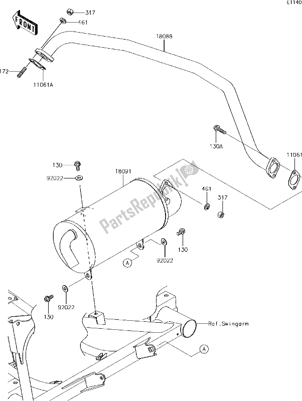 Alle onderdelen voor de 3 Muffler(s) van de Kawasaki KAF 400 Mule SX 2018