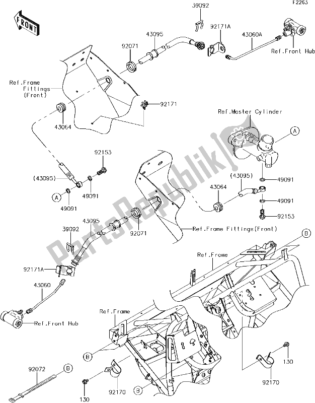 Alle onderdelen voor de 37 Front Brake Piping van de Kawasaki KAF 400 Mule SX 2018