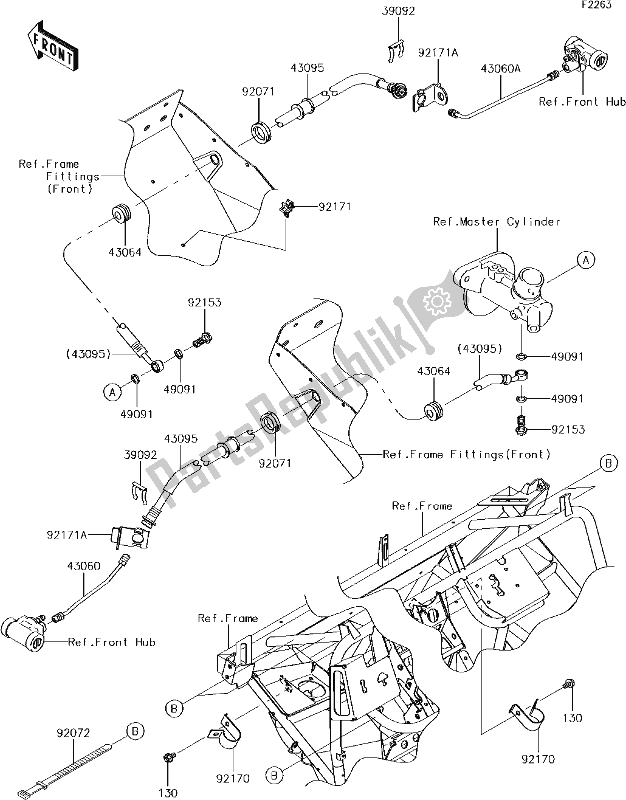 Alle onderdelen voor de 37 Front Brake Piping van de Kawasaki KAF 400 Mule SX 2018