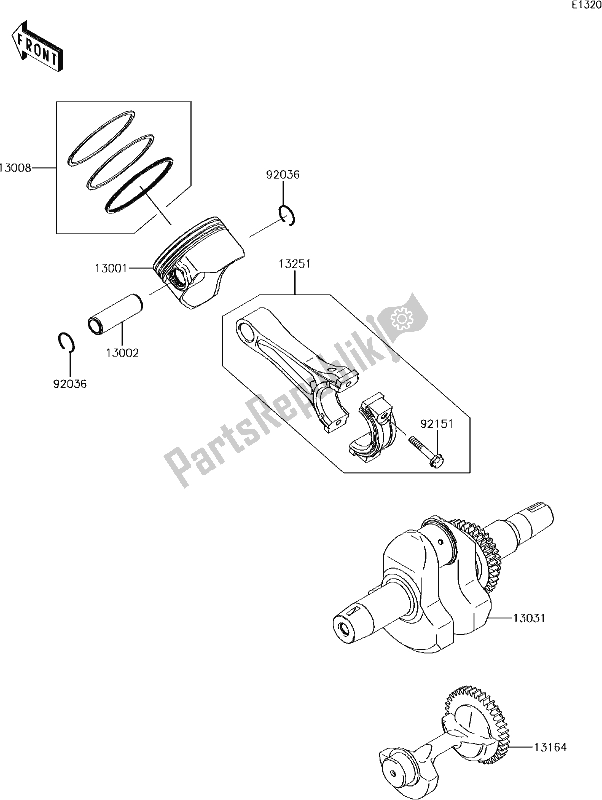 Tutte le parti per il 5 Crankshaft/piston(s) del Kawasaki KAF 400 Mule SX 2018