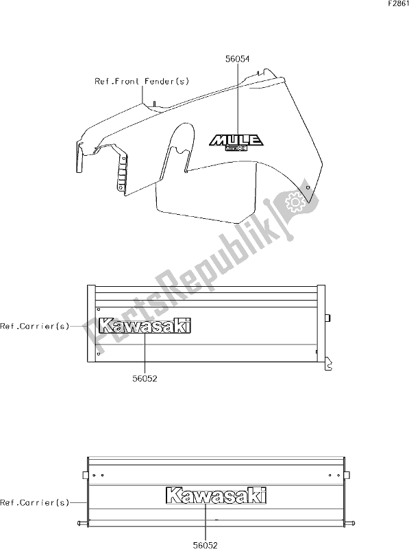 Alle onderdelen voor de 53 Decals van de Kawasaki KAF 400 Mule SX 2018