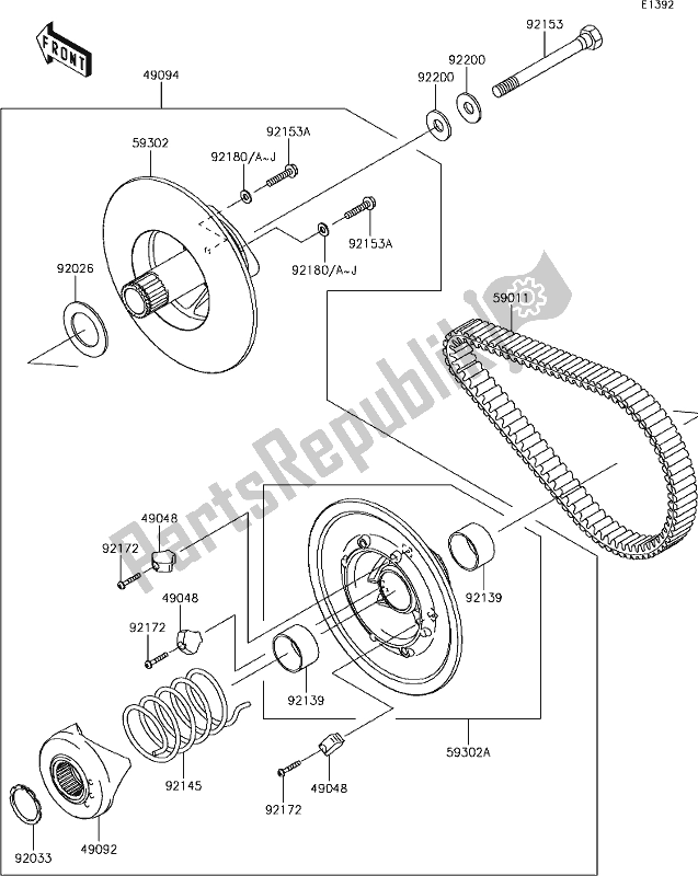 All parts for the 10 Driven Converter/drive Belt of the Kawasaki KAF 400 Mule SX 2019