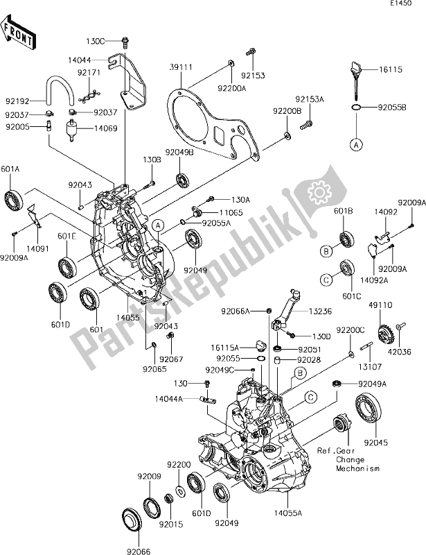 Alle onderdelen voor de 14 Gear Box van de Kawasaki KAF 400 Mule SX 2019