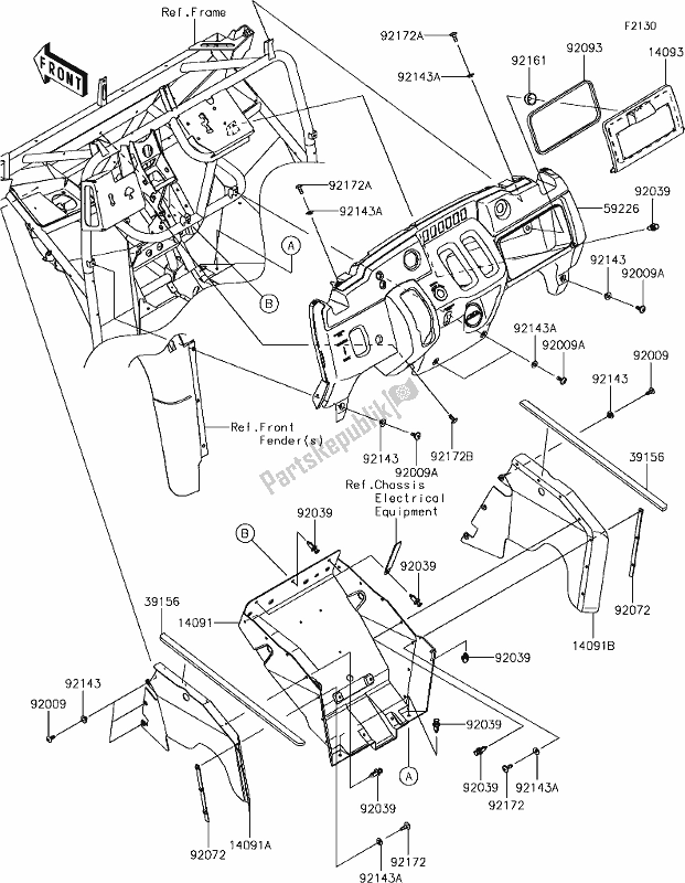 Toutes les pièces pour le 26 Frame Fittings(front) du Kawasaki KAF 400 Mule SX 2019