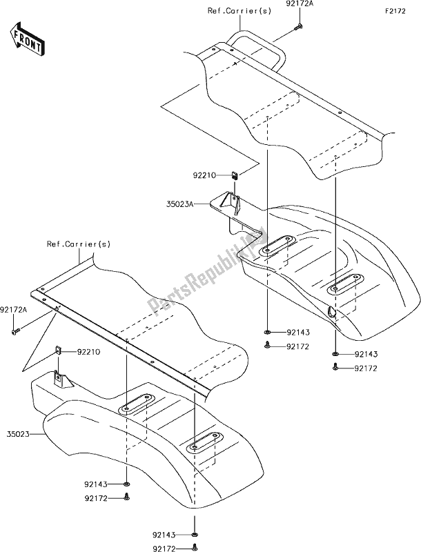 Alle onderdelen voor de 32 Rear Fender(s) van de Kawasaki KAF 400 Mule SX 2019