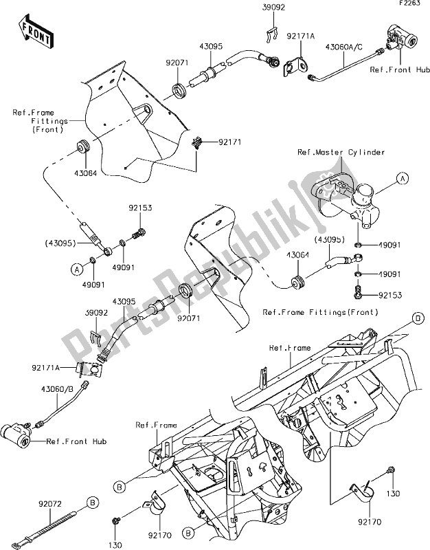 Toutes les pièces pour le 38 Front Brake Piping du Kawasaki KAF 400 Mule SX 2019