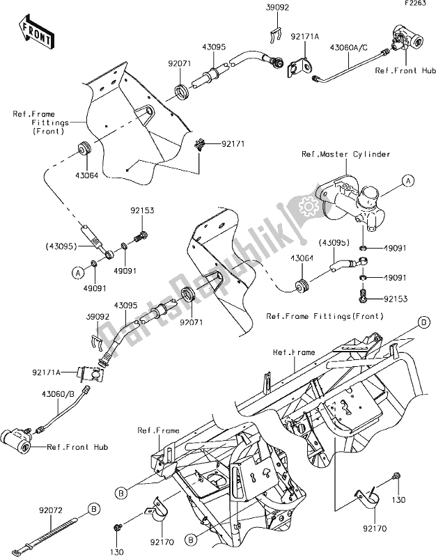 Toutes les pièces pour le 38 Front Brake Piping du Kawasaki KAF 400 Mule SX 2019