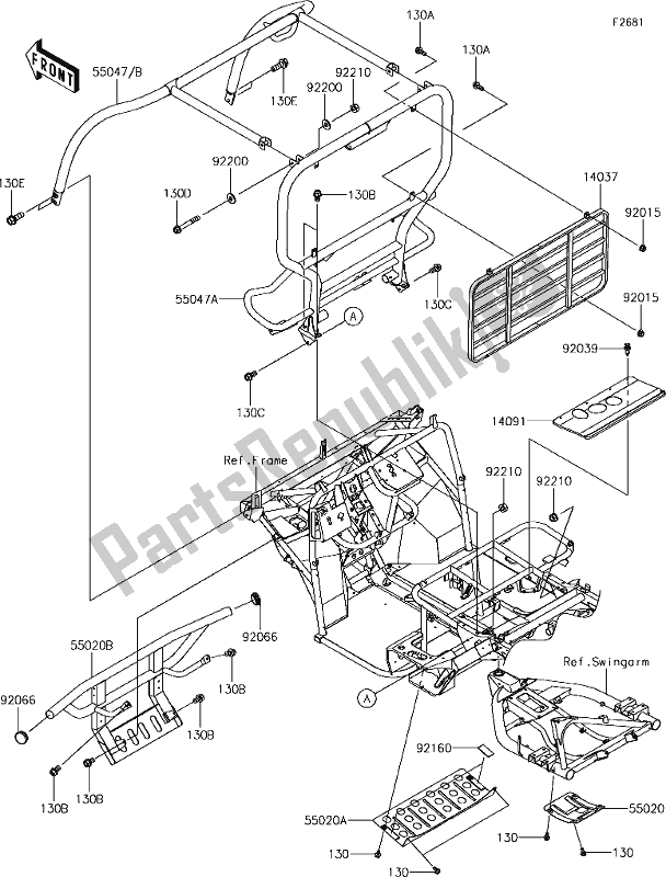 Toutes les pièces pour le 46 Guards/cab Frame du Kawasaki KAF 400 Mule SX 2019