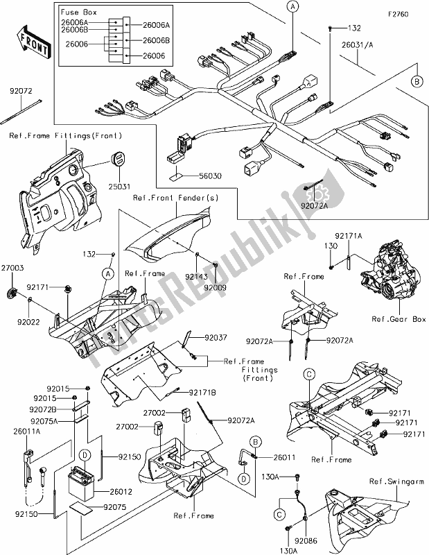 Todas as partes de 49 Chassis Electrical Equipment do Kawasaki KAF 400 Mule SX 2019