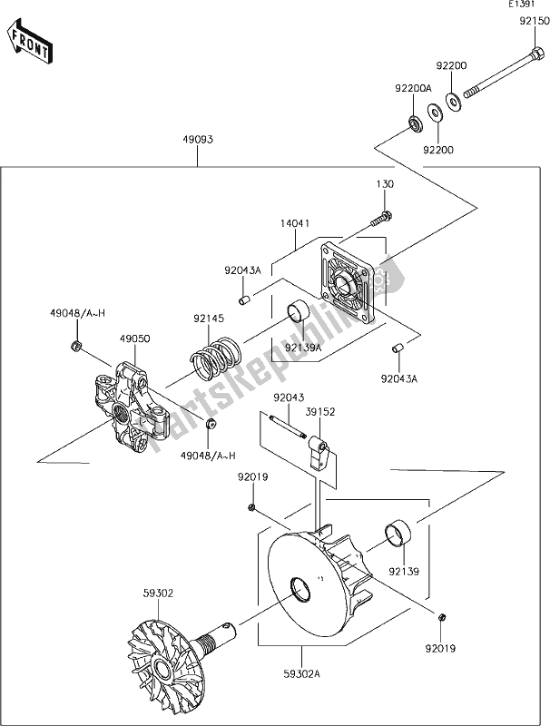 All parts for the 9 Drive Converter of the Kawasaki KAF 400 Mule SX 2019